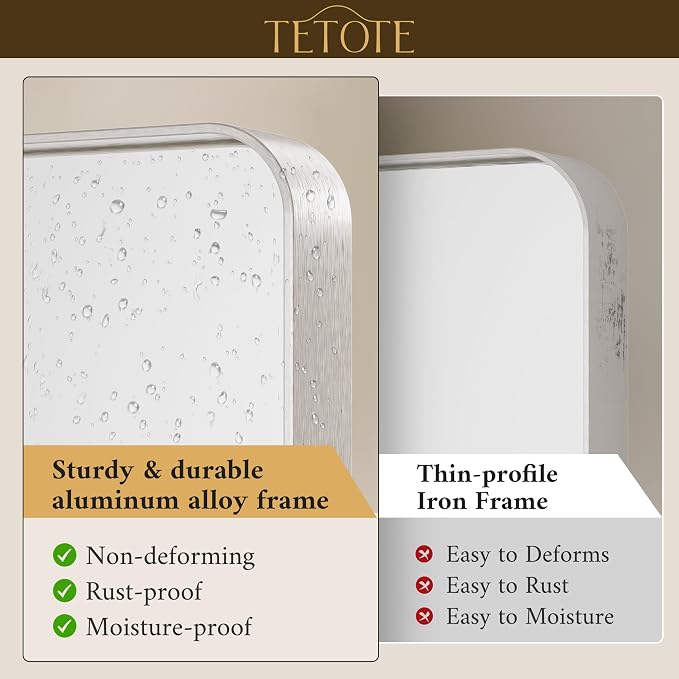 TETOTE Brushed Nickel Mirror 36 x 36 Inch for Bathroom Over Sink Metal Framed Mirror Modern Farmhouse for Living Room Entryway(Horizontal/Vertical)