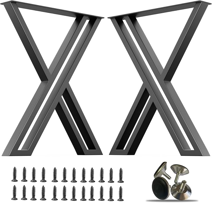 Modern Industrial Metal Legs for Table 28In High x 24In Wide Desk Legs DIY Black X-Shape Heavy Duty Furniture Legs for Dining,Console,Game Table(Set of 2)