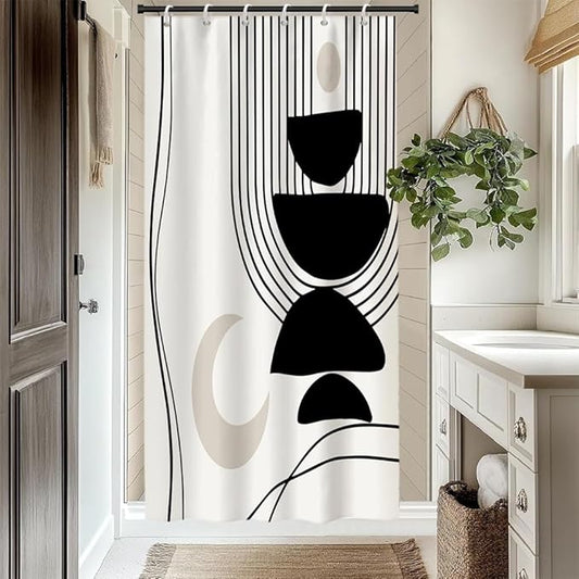 Black White Boho Shower Curtain for Bathroom Modern Abstract Minimalist Neutral Bathroom Decor Mid Century Arch Moon Geometric Bath Curtain Washable Waterproof Polyester Fabric with Hooks 36x72 Inch
