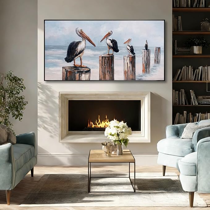 Bird Wall Decor Nature Canvas Prints Neutral Framed Wall Art 24"x48" Large Pictures for Dining Room Artwork for Office Bedroom