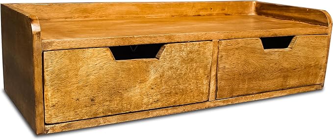 Wooden Desk Organizer with 2 Drawers – Handcrafted Solid Wood Storage Box for Office, Home & Study – Rustic Desktop Organizer for Files, Accessories & Stationery (STYLE 1, WALNUT BROWN)