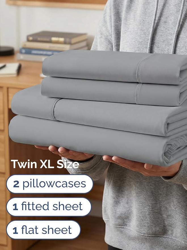 Extra Deep Twin XL Sheet Set - 4 Piece College Dorm Bed Sheets Set with Extra Deep Pockets - Ultra-Soft, Comfy & Breathable Bedding for Women, Men, Kids & Teens - Wrinkle & Fade Resistant - Steel Blue