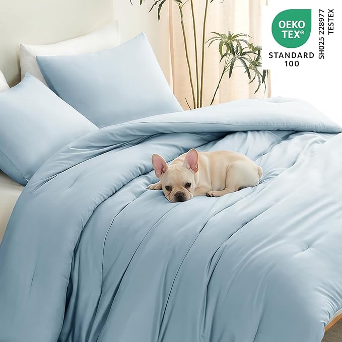 CozyLux Twin Comforter Set College Dorm Essentials, 2 Pieces Light Blue Twin Extra Long Solid Bedding Sets, Twin XL Bed Set with Down Alternative Comforter and 1 Pillowcase, Back to School Room Gift