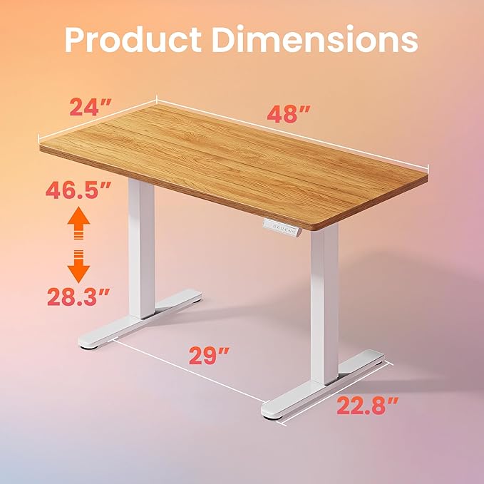 HUANUO Electric Standing Desk,48" x 24" Height Adjustable Desk, 4 Memory Height Settings, Sit to Stand Up Desk for Home Office, with Headphone Hook, Cable Manager, Light Vintage Brown