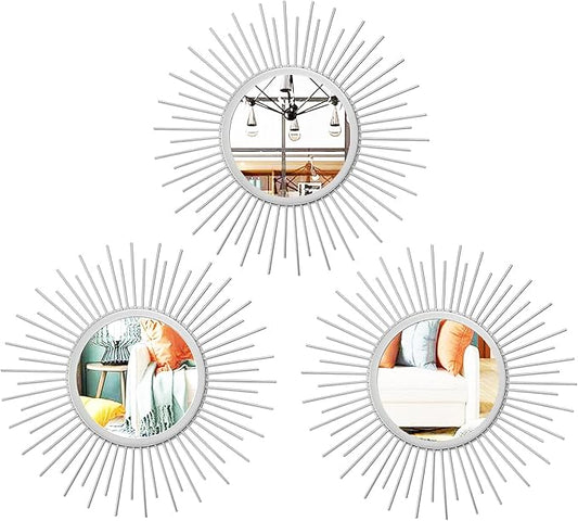 Cityelf 3 Set Sunburst Mirrors for Wall Decorative Metal Mirrors Small Mirror Sets Decor Hanging Mirror Wall Sculpture for Bedroom Living Room Entryway