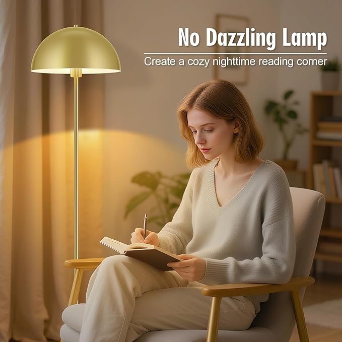 Industrial Floor Lamp, Brass Gold Floor Lamp for Living Room, 66Inch Tall Modern Standing Lamp, Stand Up Lamp with Metal Dome Shade, Mid Century Corner Reading Lamp for Bedroom Office Nursery, NO BULB