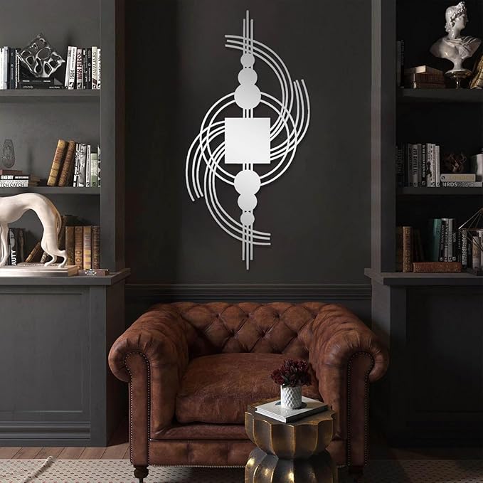 vinwipe Metal Geometric Wall Decor, Abstract Geometric Metal Wall Art, Modern Minimalist Wall Decor, Mid Century Art, Living Room Bathroom Wall Hanging (White, 53"x25"/135x65cm)