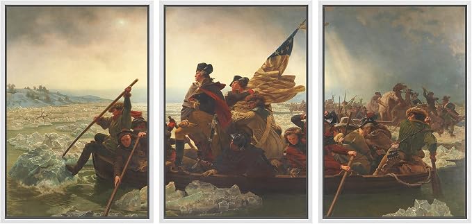wall26 Framed Canvas Print Wall Art Set Washington Crossing The Delaware by Emanuel Leutze Cultural Historic Oil Painting Fine Art Reproduction for Living Room, Bedroom, Office - 16"x24"x3 White