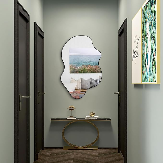 Irregular Wall Mirror, 31.5"x23.6" Asymmetrical Frameless Mirrors, Organic Shaped Mirrors for Bathroom Bedroom Hallway Entryway Living Room, Horizontal or Vertical Hanging