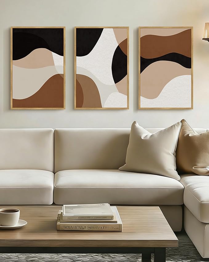 Drsoum Large 16x24in Black Abstract Framed Wall Art Decor Minimalist Geometry Prints Shapes Illustrations Modern Art Decorative Ready to Hang - Natural Framed