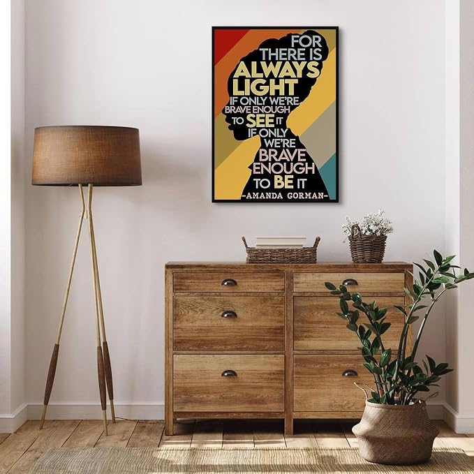 Amanda Gorman Poster Canvas Prints, Poem Amanda Gorman Wall Art The Hill We Climb Poem Poster Inaugural Quote Painting There Is Always Light Art Black History Month Wall Art Decor 16x24 Inch Framed