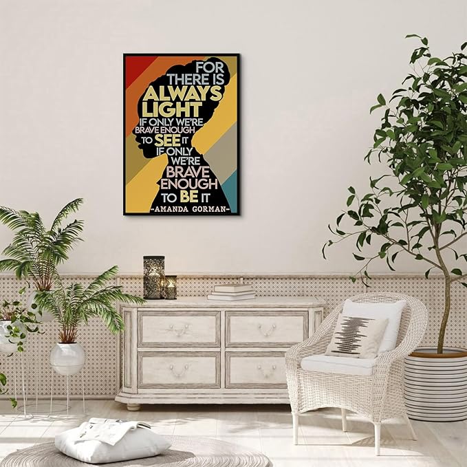 Amanda Gorman Poster Canvas Prints, Poem Amanda Gorman Wall Art The Hill We Climb Poem Poster Inaugural Quote Painting There Is Always Light Art Black History Month Wall Art Decor 16x24 Inch Framed
