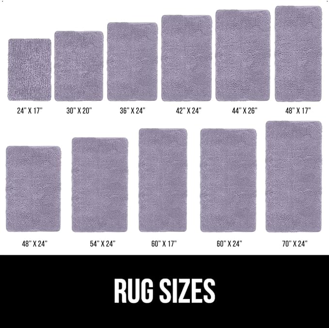 GORILLA GRIP Bath Rug Mat, Thick Soft Absorbent Chenille, Quick Dry Microfiber Mats, Rubber Backing Washable Shower Floor Rugs, US Designed Bathroom Bathmat Home Decor Accessories, 24x17 Light Purple