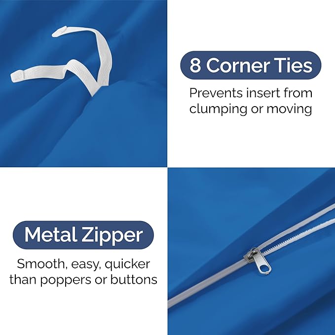 Duvet Cover Full Size - Extra Soft Full Size Duvet Cover - Lightweight, Breathable & Cozy - Easy Care & Fade Free w/Zipper Closures & Ties - 80" x 90" Inches - (Royal Blue) Comforter Not Included