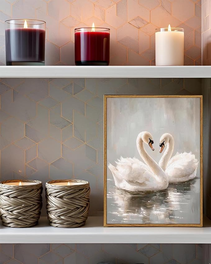 ARPEOTCY Vintage Framed Canvas Wall Art, Vintage Grace Swan Wall Art for Living Room Bedroom Office, Classial Retro Swan Framed Poster Bathroom Decor Aesthetic, 12x16 Inch
