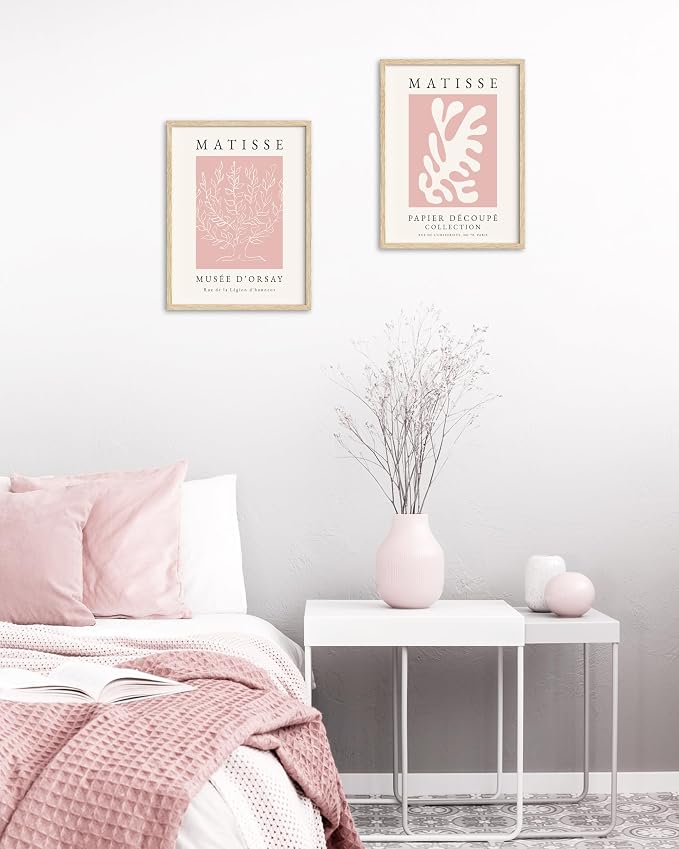 HesenDot Unframed Pink Wall Art Set of 3,12x16in Matisse Canvas Prints,Abstract Botanical Wall Decor Posters,Minimalist Modern Home Decoration for Living Room Bedroom Office, Unframed