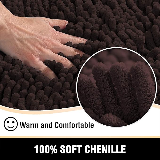 H.VERSAILTEX Bathroom Rugs Bath Mat Bath Rugs Bath Mats for Bathroom Non Slip Extra Soft Chenille Bath Rug Fulffy Shag, Indoor Rug Runner Carpet for Entry Living Room (Chocolate, Large 59" x 20")