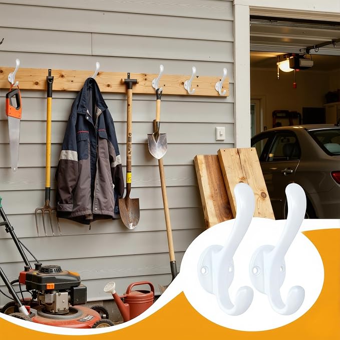 10 Pack Coat Hooks Wall Mount Heavy Duty Utility Retro Double Hooks for Hanging Coats,Hat, Towel, Key, Robe, Scarf, Bag, Cap (White)