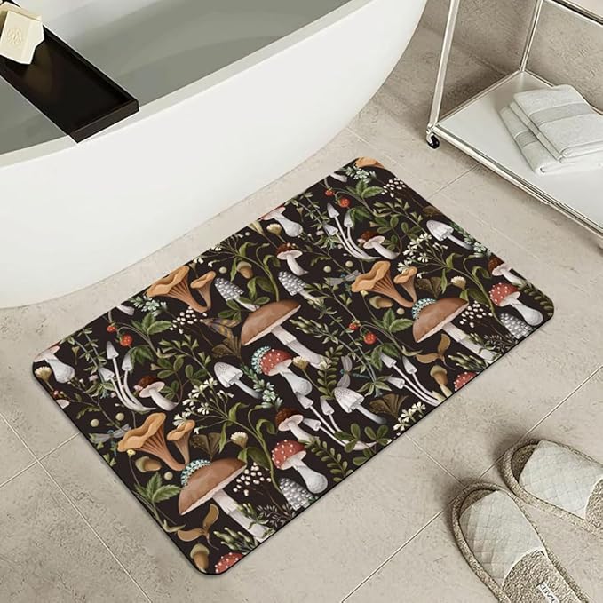 Bath Mat Rug,Bobo Mushrooms Non Slip Quick Dry Super Absorbent Thin Bathroom Rugs Fit Under Door-Easy to Clean Bathroom Floor Mats-Shower Rug for Shower Sink Bathtub(20" x 31"in)
