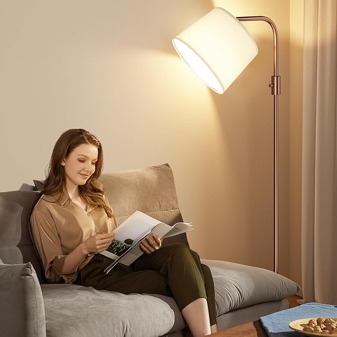 Ambimall Fully Dimmable Floor Lamp - Floor Lamps 9W LED Light Bulbs, Standing Lamps for Living Room, Modern Standing Light Tall Lamp for Bedroom (Brown and White)