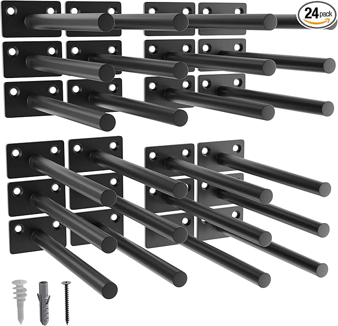 LEOPO 24-Pack 10 inch Floating Shelf Brackets, Hidden Shelf Bracket for Wood, Concealed Blind Shelving Support,Invisible Black Coated Brackets for DIY Decorative,Fit for Kitchen, Bathroom,Study Room
