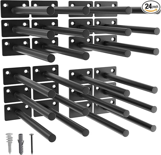 LEOPO 24-Pack 10 inch Floating Shelf Brackets, Hidden Shelf Bracket for Wood, Concealed Blind Shelving Support,Invisible Black Coated Brackets for DIY Decorative,Fit for Kitchen, Bathroom,Study Room