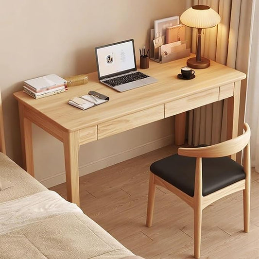 Vintage Solid Wood Desk, Home Office Desk with Drawers, Computer Desk Study Desk for Bedroom Living Room Dormitory Balcony(39.37" Wx21.65 D, Natural)