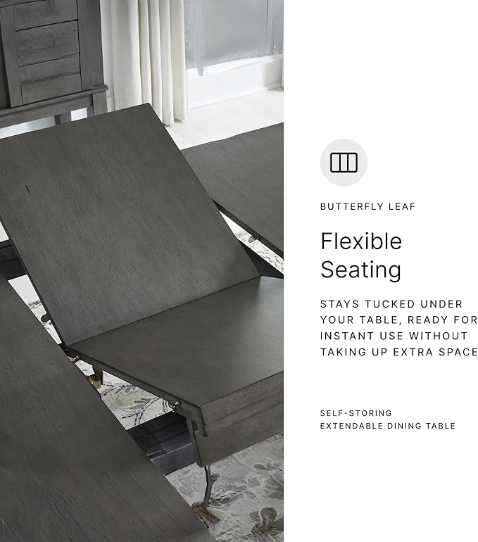 Signature Design by Ashley Hallanden Modern Farmhouse Rectangular Dining Room Butterfly Extension Table with Self-Storing Leaf, Seats Up to 6, Wood, Dark Gray