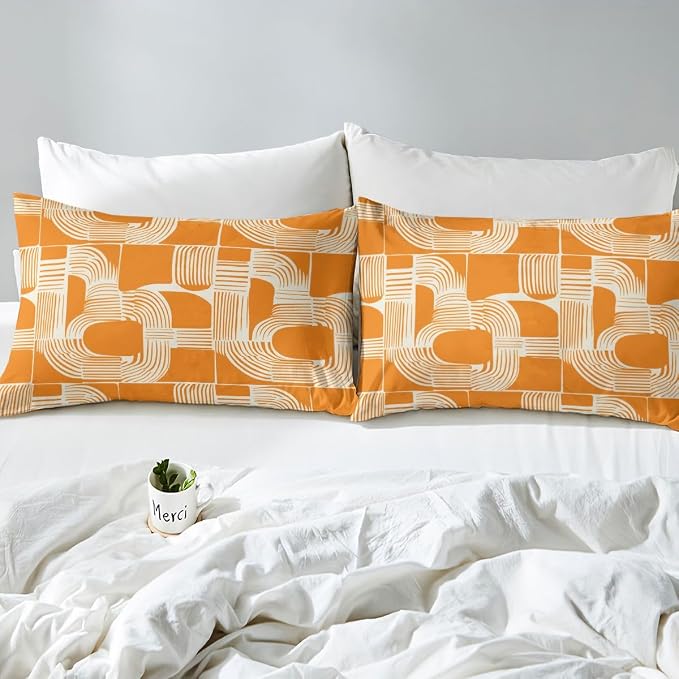 Erosebridal Mid Century Comforter Cover Toddler Size Bohemian Ethnic Kids Duvet Cover Boho Geometric Bedding Set for Boys Teens Adult Bedroom Decor Modern Simple Orange Stripes Bed Sets