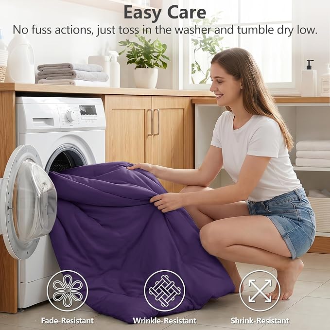 CozyLux Oversized King Comforter Set Purple, 3 Pieces 120"x98" Lightweight Down Alternative Quilted Bedding Sets, All Season Soft Breathable Solid Comforter with 2 Pillowcases, Bed Set Gift for Home