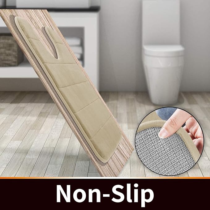 Yimobra Memory Foam Toilet Bath Mat U-Shaped, Soft and Comfortable, Super Water Absorbent, Non-Slip, Machine Wash and Easy to Dry for Bathroom Commode Contour Rug, 24 X 24 Inches, Camel
