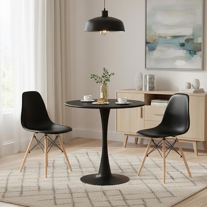 ERGOMASTER 3-Piece Round Dining Table Set for 2, Kitchen Table and Chairs, 32'' Tulip Table & Modern DSW Chair for Home, Small Spaces, Apartments, Black