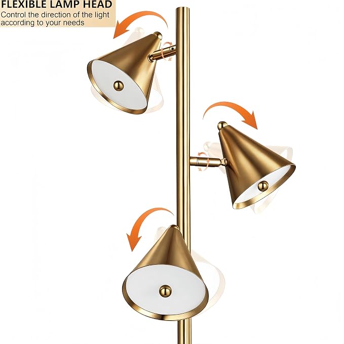Floor Lamp with 3 Rotatable LED Lights，Magnetic Remote，and 5 Color Temperatures