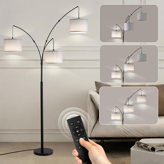 Netin 3 Light Arc Floor Lamps for Living Room, Led Floor Lamp with Remote Control, Modern 80" Tall Standing Lamp with Gray Shades, 3 Color Temperature, Mid Century Tree Floor Lamp for Bedroom, Office