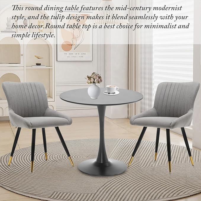 Black Round Dining Table, 31.5" Tulip Table Kitchen Round Dining Table for 2-4 People with MDF Table Top and Metal Pedestal Base, Mid-Century Leisure Table for Home, Dining Room, Cafe