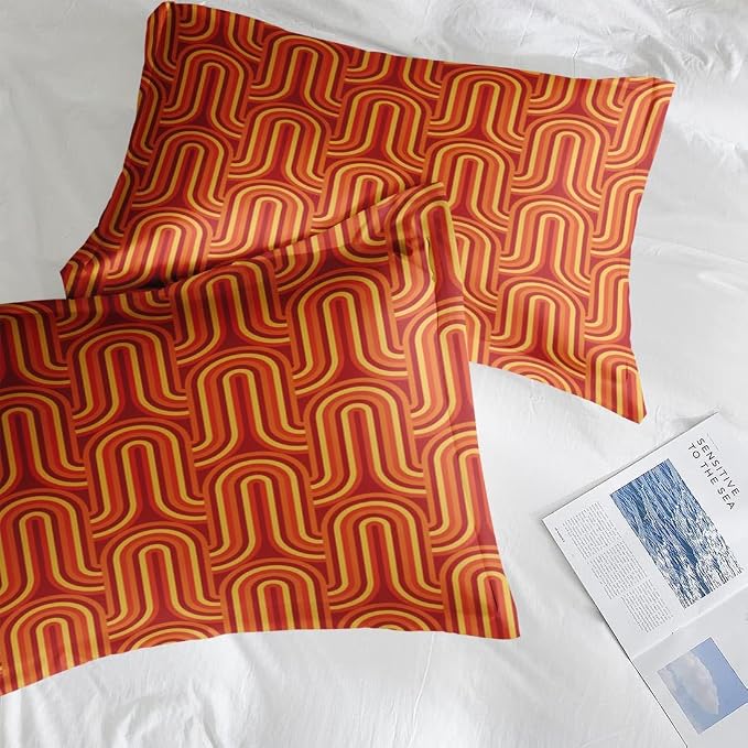 Pamnest Full Size Bed Sheet Sets, 70S Vintage Geometric Soft Microfiber 4 Pcs Bedding Sets for Kids and Adults Bedroom Bed Decor, Mid Century Yellow Flat, Fitted Sheet and 2 Pillowcases