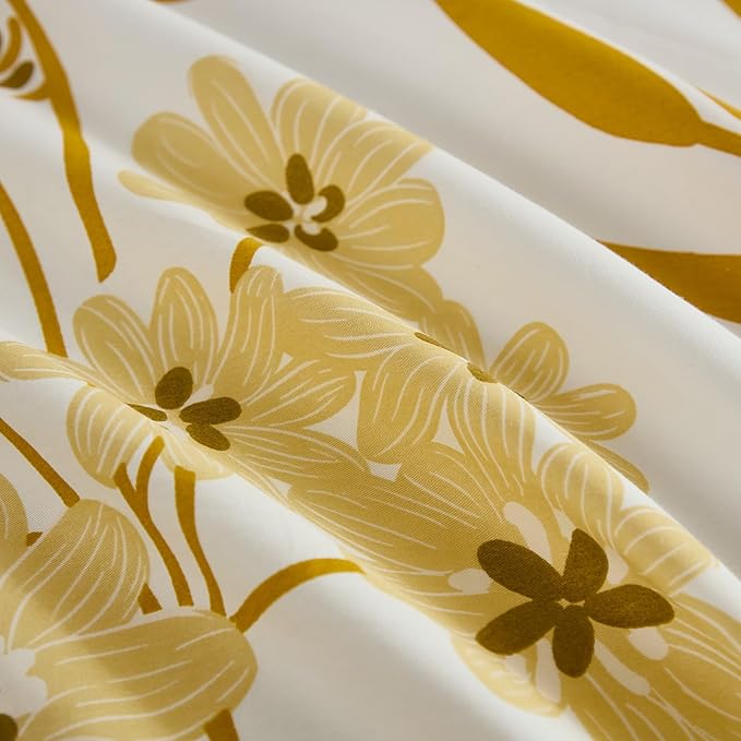 100% Cotton Duvet Cover Set King Size, Yellow Floral Bedding Set 3 Pcs Reversible Lightweight Comforter Cover for All Season(King, Yellow Botanical)