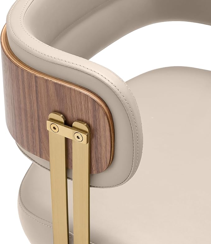 Modern Upholstered Leather Dining Chairs with High-Resilience Foam Cushion, Walnut Wood Veneer&Gold Metal Legs, 22Lx20.5Wx28.3H Inches, Anti-Slip Kitchen Chairs for Dining Room,Apricot