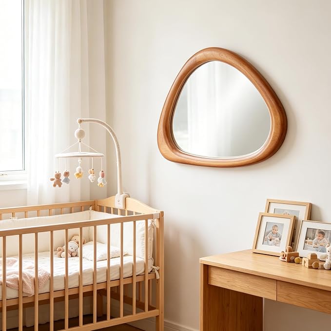 MAGFLERUM Irregular Wall Mirror, 30 * 20 inch Asymmetrical Wood Mirrors, Entryway Mirror, Hanging Vertically and Horizontally. Mirrors for Wall Decor (Red Walnut)