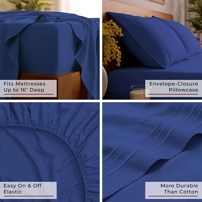 Mellanni Twin XL Sheets Set - 3 PC Iconic Collection Bedding - Hotel Luxury, Extra Soft, Cooling Bed Sheets - Wrinkle, Fade, Stain Resistant (Twin Extra Long, Royal Blue)