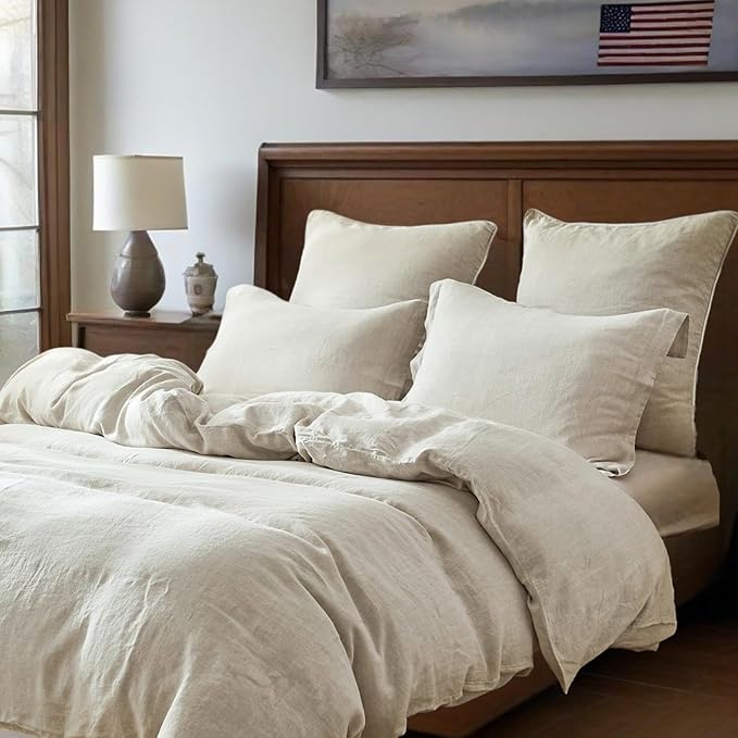 Simple&Opulence 100% Linen Duvet Cover Set, 3 PCS Natural French Flax Linen Duvet Cover Full Size, Breathable Soft Comfy Linen Bedding Comforter Cover with 2 Pillowcases