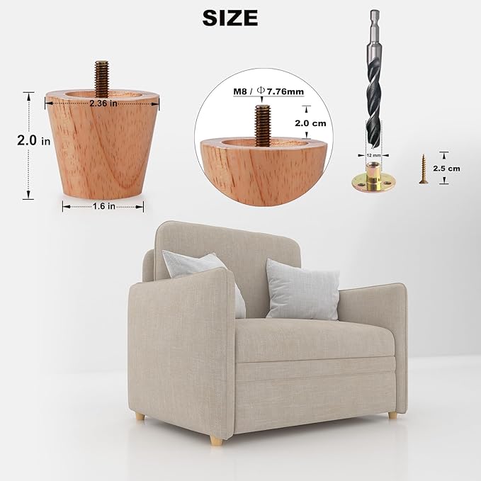 2 Inch Small Wood Furniture Legs Set of 4 - Short Solid Wooden Couch Legs Ottoman Legs, Mini Feet for Sofa,Cabinet,Drsser,Side Table - Varnished Finish