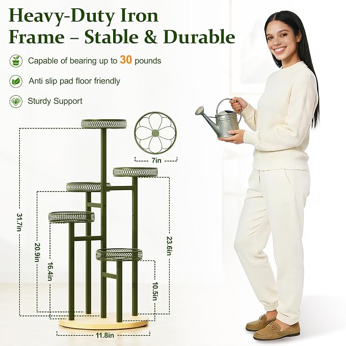 Stand Plants, 5-Tier Metal Plant Stands for Outdoor Indoor Plants,Heavy Duty Flower Pot Stands for Multiple Plants,Decoration Display Racks for Patio Garden -GreenFlower