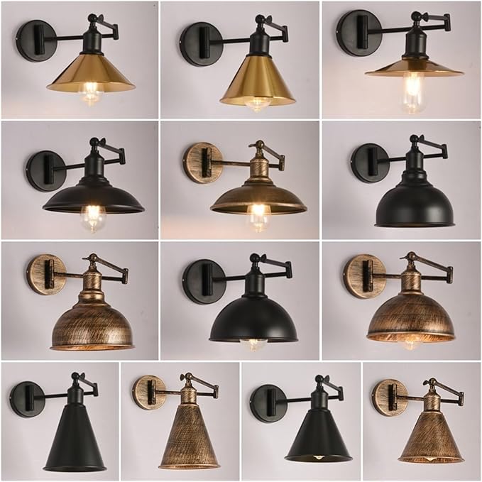 Folding Wall Lamp Retro Rocker Arm Wall Lamp Bedroom Bedside Lamp Iron Art Living Room Study Reading Wall Sconce Swing Arm Adjustable Vintage Wall Mount Light Sconce ( Color : D-Antique color )