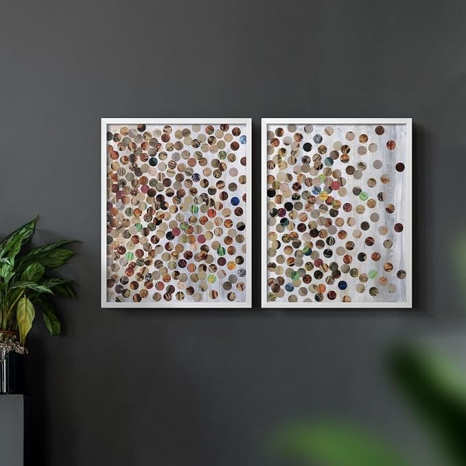 Renditions Gallery Set of 2 Peel & Stick Framed Prints, Textured Abstract Wall Art, Scattered Circular Cutouts Wall Decor, Re-Stickable - Ready to Hang - 16"x20" - White Frame LT588