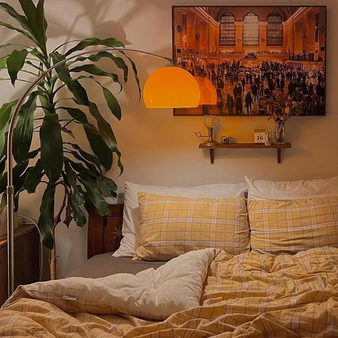Orange Floor Lamp, Mid Century Modern Standing Lamp with Orange Glass Shade White Marble Base LED Floor Lamp for Living Room Bedroom Office Decor US Plug E27 Bulb Included (Acrylic)