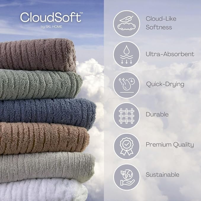 SKL Home CloudSoft Cotton Luxury 4 Pc Bath Towel Set, Teal