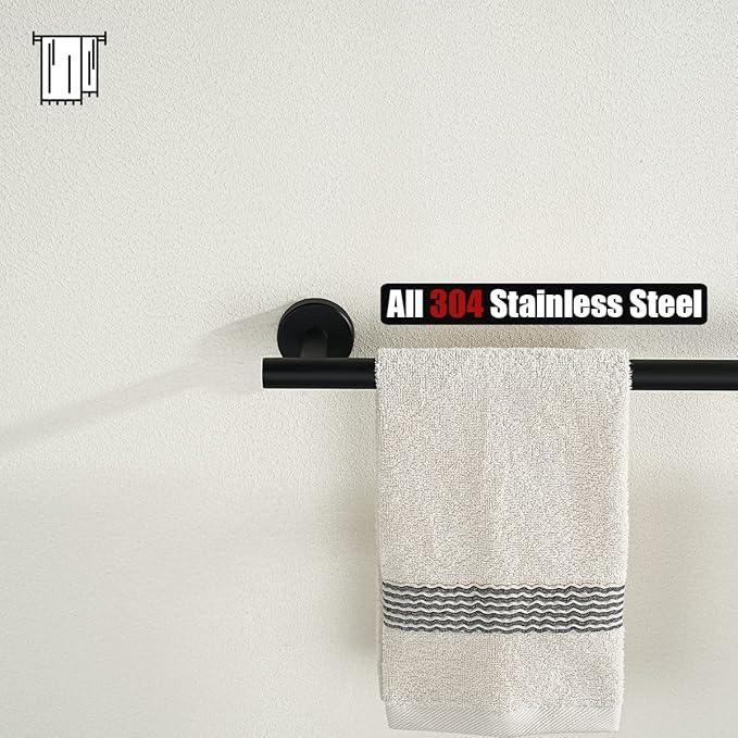 JQK Towel Bar Matte Black, 19 Inch 304 Stainless Steel Thicken 0.8mm Towel Rack Bathroom, Towel Holder Wall Mount, Useable Length 16 Inch TB110L16-PB
