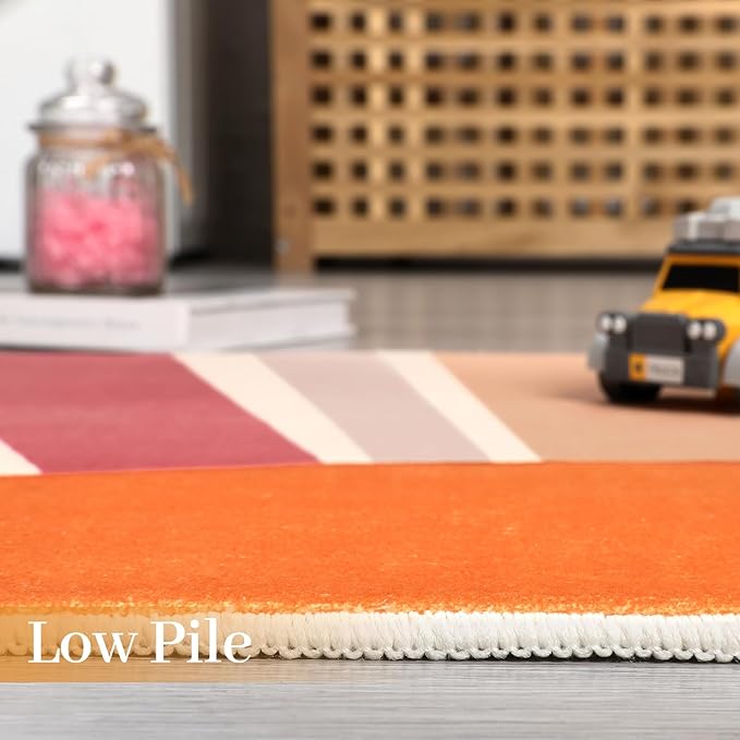 Garvee Round Area Rugs 3Ft, Washable Cute Sun Print Nursery Rug, Low Pile Non Slip Circle Rug for Bedroom Kids Room, Accent Rainbow Print Round Carpet for Classroom Playroom, Colorful Brown