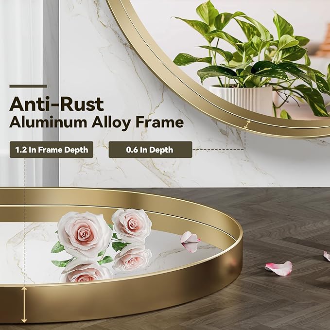 Brightify Gold Oval Mirror for Wall 30x42 Inch, Metal Framed Bathroom Vanity Mirrors, Modern Pill Shaped Mirror for Bedroom Living Room Wall Decorative Hang Vertical and Horizontal